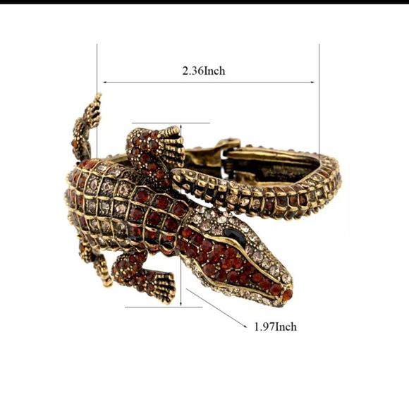 Silver titanium irridescent crystal alligator crocodile goth chic bracelet new - Picture 4 of 5